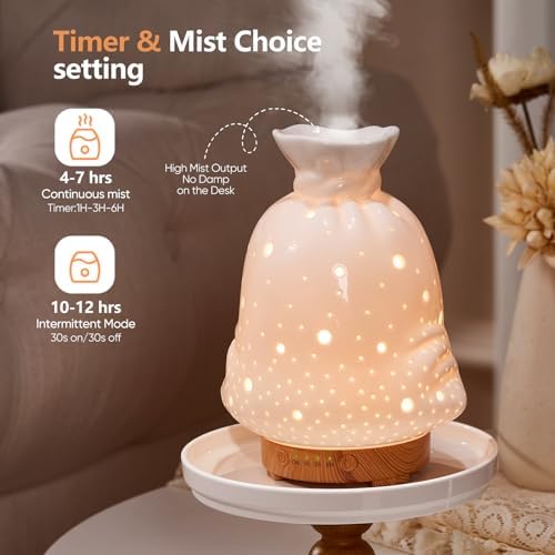 160ML Ceramic Diffuser for Essential Oils Lucky Bag Aromatherapy Diffuser Ultrasonic Cool Mist Humidifier with Intermittent Mist Modes Waterless Auto Off for Room Office - Image 5