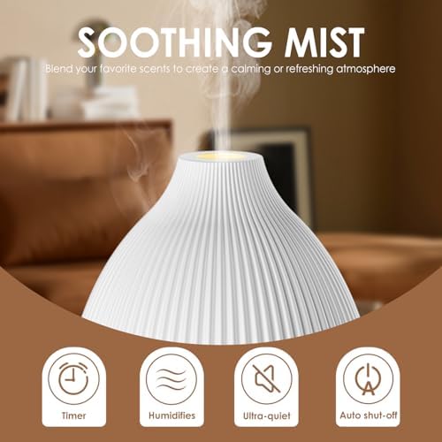 SALKING Essential Oil Diffuser, 100ml Aromatherapy Diffusers with Adjustable Mist Mode Timer Setting, Ultrasonic Diffusers for Essential Oils, 8 LED Colors, for Office Home (White) - Image 5