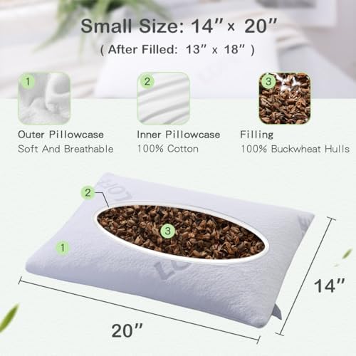 Adjustable Organic Buckwheat Pillow for Sleeping -14''x20'' - Image 6