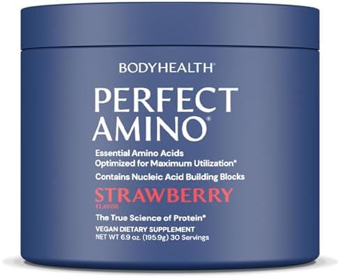 BodyHealth PerfectAmino Powder - BCAA and EAA Powder for Pre and Post Workout - Amino Acid Energy Drink for Men and Women to Support Lean Muscle and Recovery - Strawberry - 30 Servings by BodyHealth