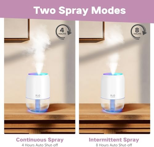 Mini Humidifiers for Bedroom, 200ml Small Humidifier for Home Plant, Room Humidifiers for Bedroom Auto Shut-off for Car Office Desktop, Gray White - Image 5