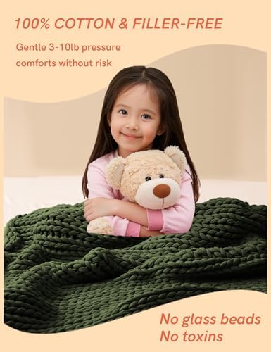 YnM Cooling Weighted Blanket, 100% Cotton Handmade Chunky Knitted Blanket, Weighted Lap, Breathable Heavy Blankets, Machine Washable Throw for Sleep or Home Decor (Pine Green, 35x40 Inch, 5lbs) - Image 3