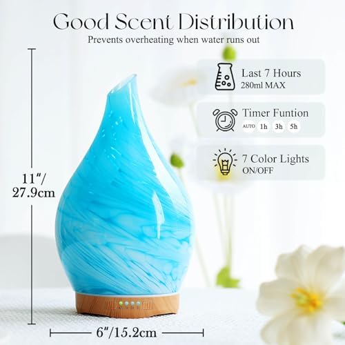 Porseme Essential Oil Diffuser 280ml Handmade Glass Diffuser 7H Runtime - Image 3