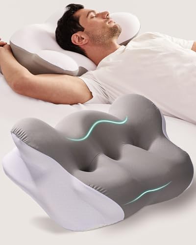 Cervical Neck Pillow, Memory Foam Pillow for Neck Pain Relief, Ergonomic Contour Cooling Pillow for Side Sleeper Pillow Adults & Stomach Sleepers Neck Shoulder Pillow (Gray, 24" L x 14" W) - Image 2