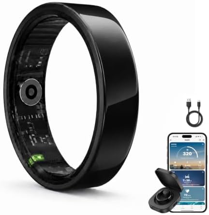 Slim Smart Ring for Women, Ceramic Health Fitness Tracker Black，8# by MaxKite