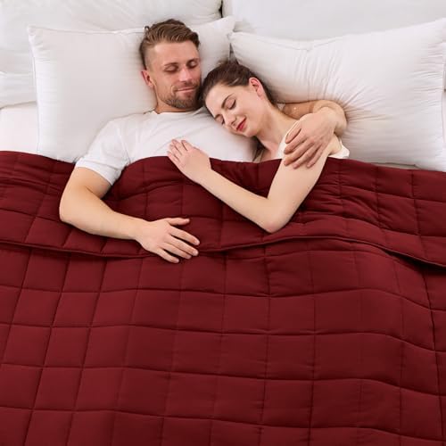 yescool King Size Weighted Blanket for Adults (25 lbs, 80” x 87”, Red) Cooling Heavy Blanket for Sleeping Perfect for 240-260 lbs, Breathable Blanket for Adults & Couple All Season, Machine Washable by yescool