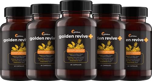 UpWellness Golden Revive + Joint Support Supplement Featuring Turmeric with Black Pepper, Quercetin, and Magnesium- Turmeric Boswellia Supplement - 6 Active Ingredients - 60 Capsules, 5 Pack by UpWellness
