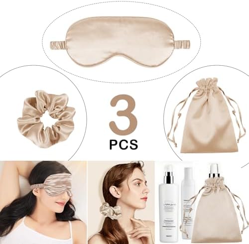 3Pcs Satin Eye Mask Silk Sleep Masks Set Silky Blindfold Eyeshade Blackout Eyes Cover Pouches Bag Scrunchy Wedding Gift - Image 2