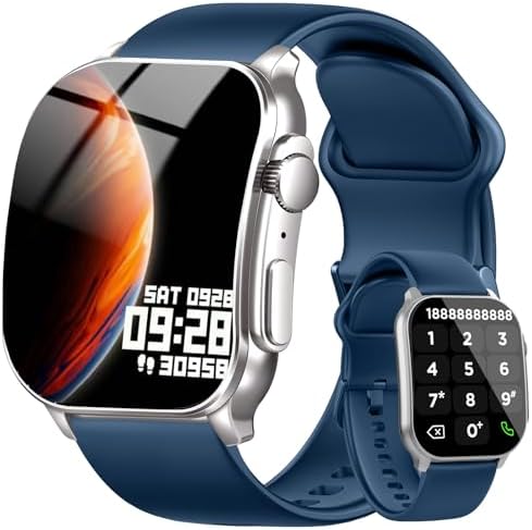 Smart Watch, 2.01" AMOLED Curved Touchscreen Fitness Watch, IP68 Waterproof, 24/7 Heart Rate/Sleep Monitor, Fitness Tracker with Pedometer, 120+ Sports Modes, Smartwatch for Android iOS Navy Blue by Poounur