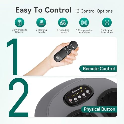 Snailax Shiatsu Foot Massager with Heat, Compression, Vibration, Electric Foot Massager Machine for Plantar Fasciitis, Neuropathy,Kneading, Foot Warmer with Remote Control, Size 13 - Image 2