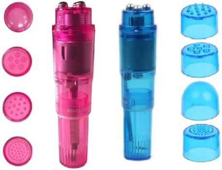 Small Mini Massager Handheld Portable Tool for Women with 4 Heads Pocket Pen for Face Neck Head Back and Shoulder (Pink and Blue) by Finever