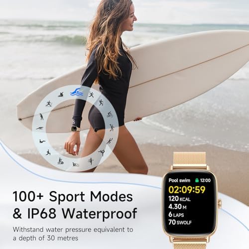 Smart Watch for Men Women, 1.85" HD Smartwatch Compatible iPhone/Samsung/Android (Answer/Make Calls), 100+ Sport Modes Fitness Tracker with Heart Rate/Sleep/SpO2 Monitor, IP68 Waterproof, Metal Band - Image 4