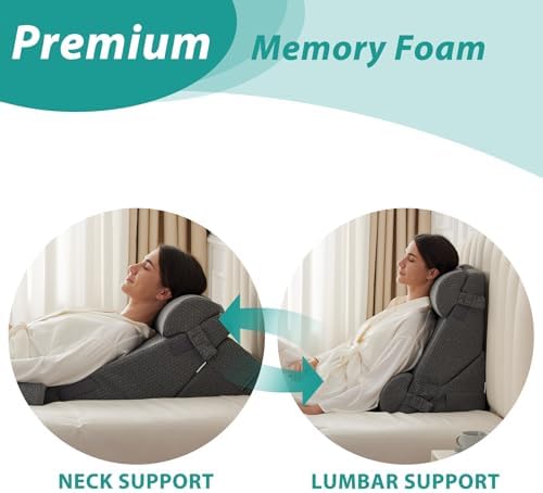 Bedluxe Adjustable 4pcs Bed Wedge Pillow Set, Memory Foam Wedge Pillow Post Surgery for Back, Neck, Leg Pain Relief, Pillow Wedge for Sleeping, Sitting up in Bed, Acid Reflux and GERD, Dark Grey - Image 3