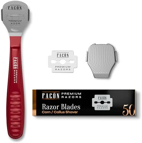 Facón Professional Callus Shaver Remover with 50 Blades, Pedicure Razor for Feet & Hands, Foot Razor for Callus Removal, Callus Blade Remover, Corn Shaver, Surgical Grade Premium Stainless Steel Tool by Fac%C3%B3n