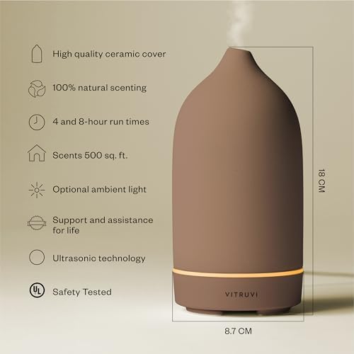 Vitruvi Stone Diffuser, Ceramic Ultrasonic Essential Oil Diffuser for Aromatherapy | Ceramic Diffuser, Diffusers for Home, Oil Diffuser, Room Decor | Suede, 90ml Capacity - Image 2