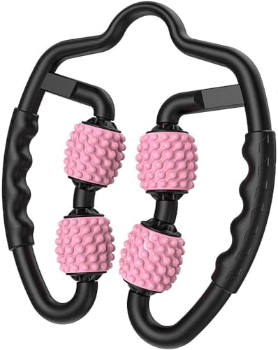 4 Wheels Foam Roller Muscle Massager for Leg Neck Hand Arm,Trigger Point Muscle Relax Massager Indoor Sports Yoga Bodybuilding Equipment (Pink) by PCSCER