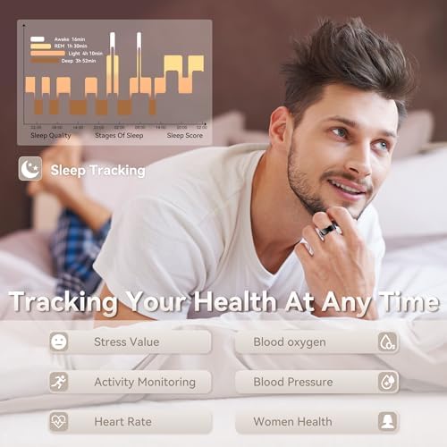 Smart Ring for Men, Fitness & Activity Tracker with Blood Pressure/Heart Rate Monitor, Sleep Tracker, Step Counter, IP68 Waterproof Ring for iOS & Android, Fast Charge, No Subscription (Black,Size11) - Image 2