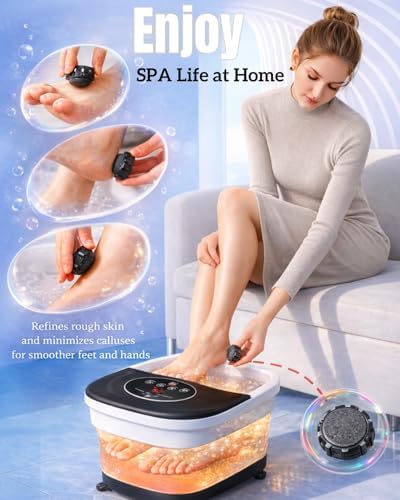 SPA4PIEDS Collapsible Heated Foot Spa Bath with Bubble, Foot Soaking Tub Featuring 8 Shiatsu Rollers, Pumice Stone and Built-in Timer for Mom, Dad and Foot Relaxation (Black) - Image 4