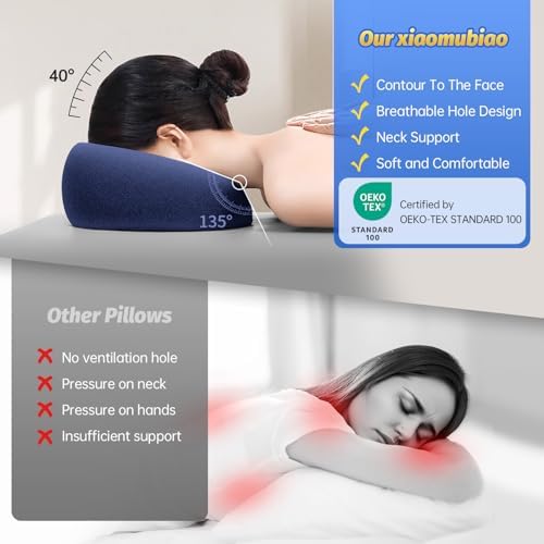 xiaomubiao Face Down Pillows for Massage Table, Massage Headrest for Bed, Face Pillow for Stomach Sleeping, BBL Pillow After Surgery Post Eye Surgery & Vitrectomy Recovery, Removable Cover, Navy Blue - Image 6