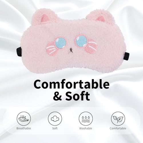 PERFECTSIGHT Sleep Eye Masks, Cute Sleep Eye Cover Lightweight Adjustable Eyeshade Mask Cover for Women Men Sleep Travel Nap, Yellow Tiger+Pink Kitty - Image 2