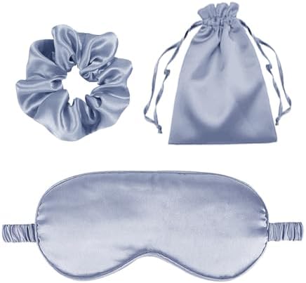 3Pcs Satin Eye Mask Silk Sleep Masks Set Silky Blindfold Eyeshade Blackout Eyes Cover Pouches Bag Scrunchy Wedding Gift by WJingYiJia