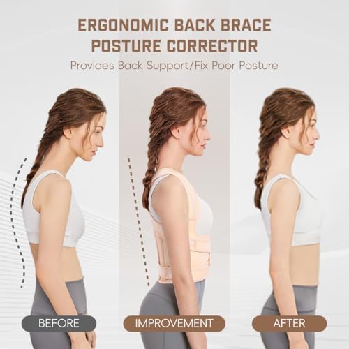 Back Brace Posture Corrector for Women & Men, Adjustable Shoulder Straightener with Full Back Support, Relief for Lower & Upper Back Pain, Hunchback & Scoliosis (Beige, Medium) - Image 3
