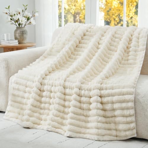 Fleece Weighted Blanket for Adults 48" x 72" 12lbs Striped Blankets,White by WemoreDirect
