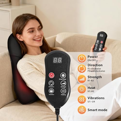 Shiatsu Back and Neck Massager for Pain Relief Deep Tissue, 3D Kneading Lower Back Massager Pillow with Vibration Airbag for Back Neck Shoulder and Legs, Gifts for Mom,Dad,Women - Image 5