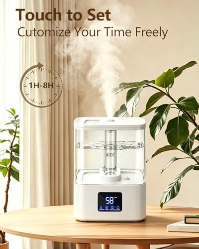 KZF 4L Top Fill Humidifiers for Bedroom & 40H Runtime - Cool Mist Humidifier, 3 Mist Levels, 8H Timer, Essential Oil Tray, Humidity Display, Quiet for Baby, Plants, Large Room (White, 4, Liters) - Image 6