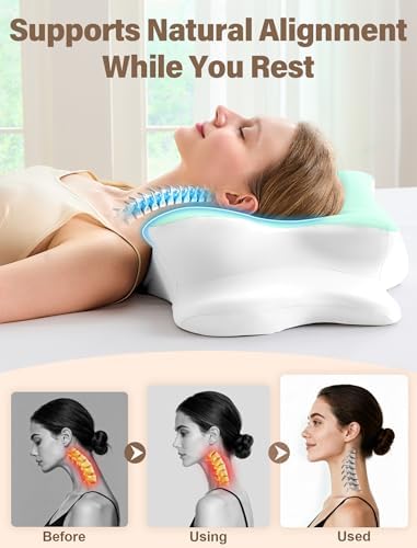 Cervical Neck Pillow for Pain Relief – Ergonomic Memory Foam Pillow for Side Sleeper Contour Orthopedic Bed Pillow for Neck Support with Cooling Cover – Ideal Christmas Birthday Gift for Women - Green - Image 5