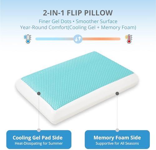 Cooling Gel Memory Foam Pillow for Hot & Side Sleepers, Neck Support, Blue - Image 2