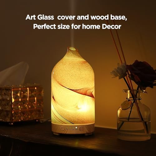 Essential Oil Diffuser Hand Blown Glass Aromatherapy Diffuser - Ultrasonic Cool Mist Scent Aroma Diffuser, Whisper Quiet with Auto Shut-Off, Timer Setting &7 Colors Night Light for Home - Image 6