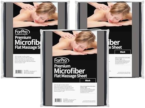 ForPro Premium Microfiber Flat Sheet for Massage Tables, Ultra-Light, Stain and Wrinkle-Resistant, 63" W x 100" L, Black (Pack of 3) by ForProProfessionalCollection