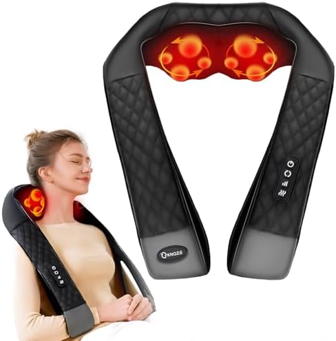 Neck Massager with Heat, Neck Massager for Pain Relief Deep Tissue, 4D Deep Tissue Kneading Massage for Back Leg, Full Body Muscle Pain Relief, Ergonomic Design, Ideal Gift for Women Men, Not Cordless by KNQZE