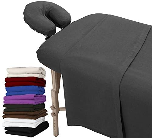 London Linens 3 Piece Set Massage Table Sheets Set - 100% Natural Cotton Flannel- Includes Massage Table Cover, Massage Fitted Sheet, and Massage Face Rest Cover (Charcoal Grey) by LONDONLINENS