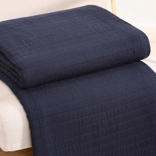 Tommy Hilfiger - Queen Cotton Blanket, Woven Channel Stitched Bedding, Medium Weight Soft Blanket, Anti-Pilling & Fade Resistant, Ideal for Layering, Oeko-TEX Certified (Navy) - Image 4