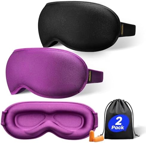 Weighted Eye Mask for Sleeping 2 Pack: Gentle Pressure Blackout Sleep Mask with 3D Contoured Cups, Zero Eye Pressure Sleep Mask for Lash Extensions, Memory Foam Travel Mask, Black Purple by FACEMOON
