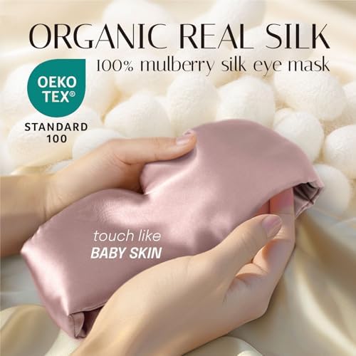 Silk Sleep Mask Soft Pressureless: 100% Mulberry Silk for Eye Skin Anti Wrinkles, Large Size for Total Blackout, Adjustable Wide Velcro Ear Cover - Image 2