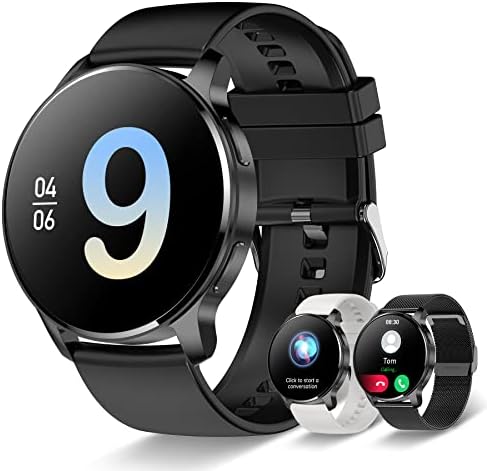 Smart Watch for Women Men, Bluetooth Call Fitness Tracker for Android and iOS Phones Waterproof Smartwatch with 1.32" HD Full Touch Screen AI Voice Control Heart Rate Sleep Monitor Pedometer, Black by Iaret