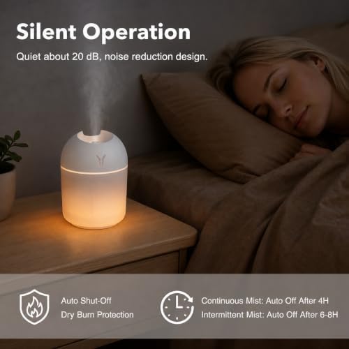 Humidifier Small, 8.45OZ USB Portable Mini Humidifier with Color Night Light, Auto Shut-Off Quiet Desktop Cool Mist Humidifier for Bedroom, Office, Car, Travel, Indoor Plants, Baby Room - Image 4