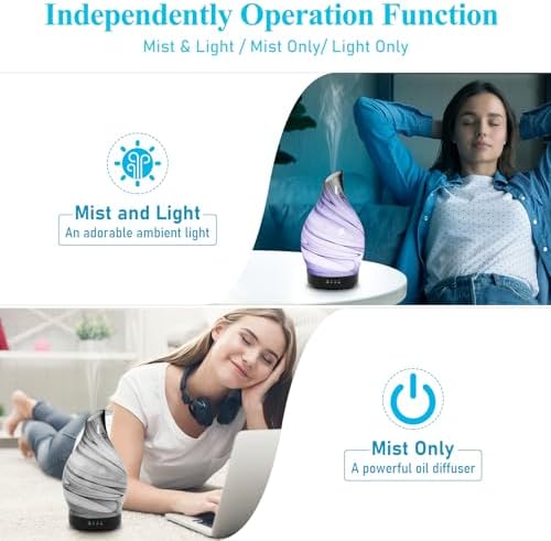 Essential Oil Diffuser 150ML, Glass Aromatherapy Diffuser with 4 Timer Settings & 7 Color Changing, Waterless Auto Shut-Off, Ultra Quiet Oil Diffuser, Mothers Day for Home, Office, Yoga, Spa - Image 7