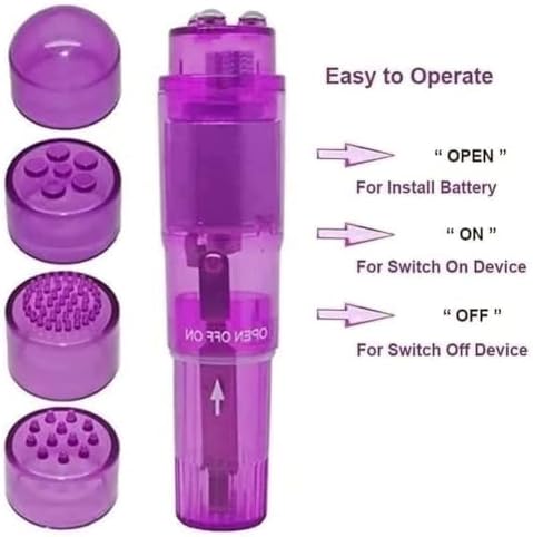 Small Mini Massager Handheld Portable Tool for Women with 4 Heads Pocket Pen for Face Neck Head Back and Shoulder (Blue Purple Color) - Image 3