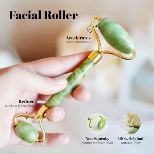 ROSELYNBOUTIQUE Gua Sha Facial Tools & Jade Face Roller for Lift Wrinkless Natural Skincare Tool Jade Roller Guasha Tool for Face (Green) - Image 4