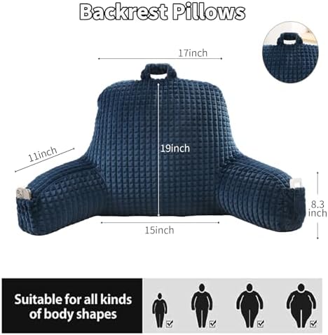 Reading Pillow with Arms for Bed Sitting,Blue Flannel - Image 4