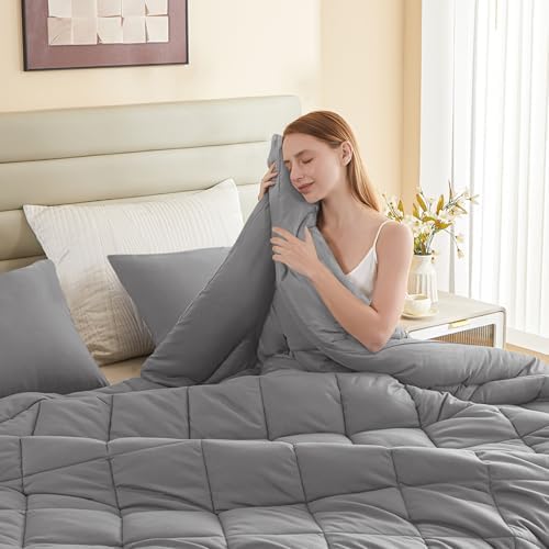 120x128 Oversized King Comforter, Extra Large King Size Comforter Oversized, All Season Soft Lightweight Quilt Down Alternative Duvet Insert with 8 Corner Tabs(120x128, Light Grey) - Image 5