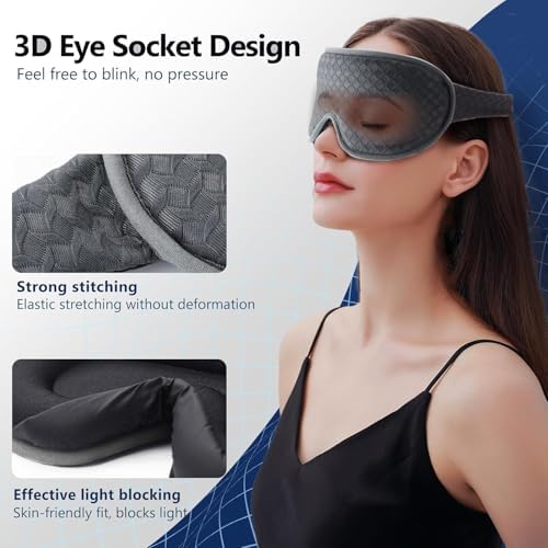 Sleep Mask for Side Sleepers, 3D Contoured Eye Mask with Total Blackout, Soft Lightweight Eye Cover with Adjustable Strap for Travel, Sleeping, Night Shift & Nap - Image 3