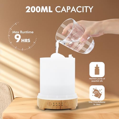 Essential Oil Diffuser Diffuser -Aromatherapy Diffuser for Essential Oils with Timer and 7 Colors LED Light Ultrasonic Diffuser with Auto Shut-Off, Home Office Decor&Gift (White-200ml) - Image 2