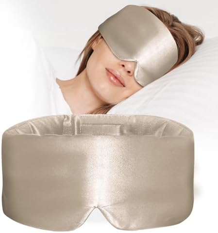 100% Mulberry Silk Sleep Mask, Large Eye Cover for Sleeping, Comfortable and Pressure-Free Sleeping Masks for Women Men, Completely Blackout (Taupe) by Atreebay