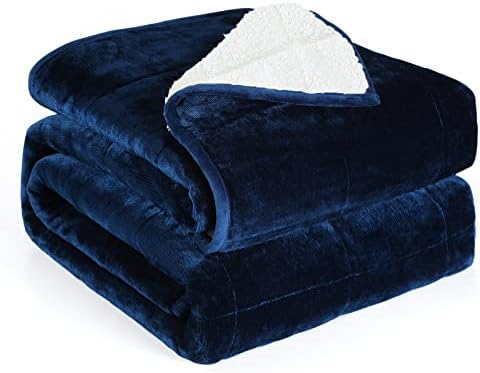 Alomidds Weighted Blanket Queen Size 15lbs 60x80 inches, Sherpa Weighted Blankets for Adults,Fluffy Warm Sherpa & Cozy Soft Flannel Thick Heavy Blanket for All-Season with Glass Beads, Navy by Alomidds