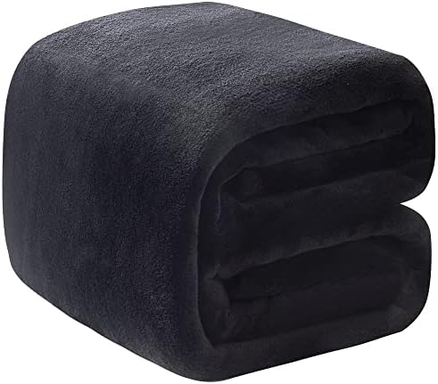 Polar Fleece Blanket Queen Size 350GSM Lightweight Throw for The Bed Extra Soft Brush Fabric Super Warm Sofa Blanket 90" x 90"(Black Queen) by RICHAVE